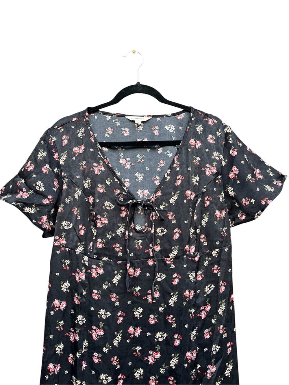 NWT Lucky Brand Black Floral Flutter Sleeve Midi Dress Boho Front Slit Size XL - Picture 7 of 14
